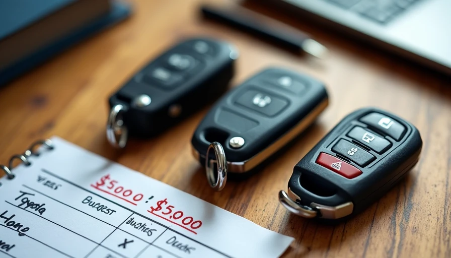 Car buying budget tiers with keys and comparison notes
