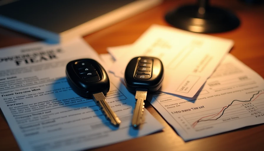 New car keys and paperwork compared to used car documents and depreciation notes on desk